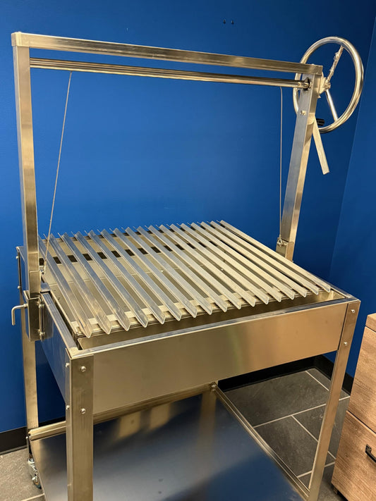 Santa Maria Grill Built in BBQ Cooking Grill -Argentine Barbecue V grate adjustable height- Stand alone cart 36 inch by 26 inch