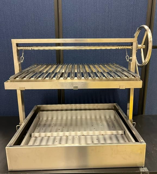Santa Maria Grill Built in BBQ Cooking Grill -Argentine Barbecue V grate adjustable height- 36 inch by 26 inch with Firebox