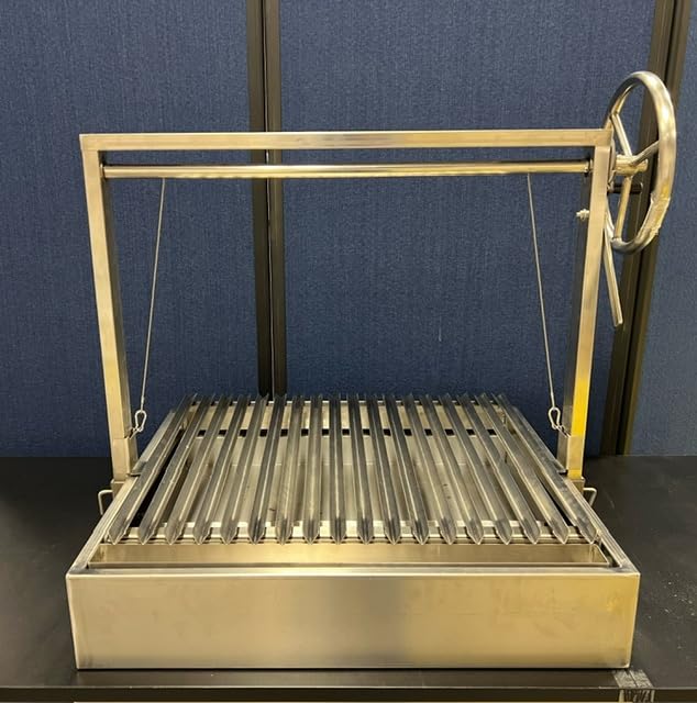 Santa Maria Grill Built in BBQ Cooking Grill -Argentine Barbecue V grate adjustable height- 36 inch by 26 inch with Firebox