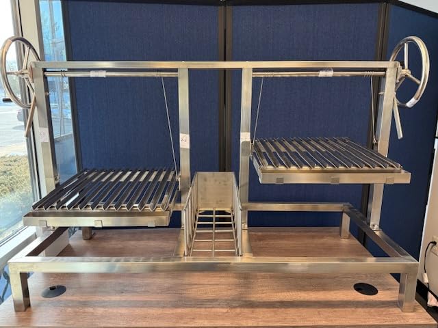 Double Santa Maria Grill Built in BBQ Cooking Grill with brasero -Argentine Barbecue V grate adjustable height