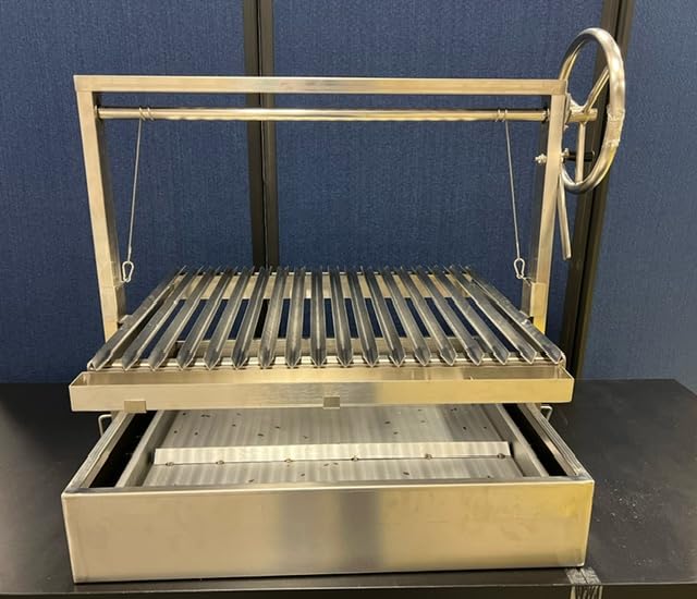 Santa Maria Grill Built in BBQ Cooking Grill -Argentine Barbecue V grate adjustable height- 36 inch by 26 inch with Firebox