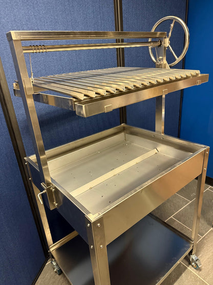 Santa Maria Grill Built in BBQ Cooking Grill -Argentine Barbecue V grate adjustable height- Stand alone cart 36 inch by 26 inch