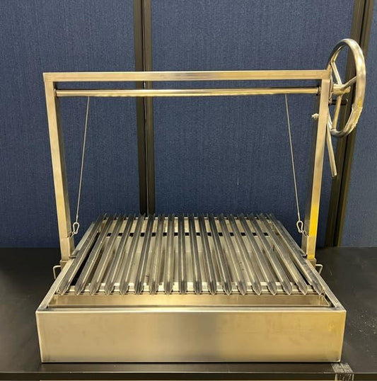 Santa Maria Grill Built in BBQ Cooking Grill -Argentine Barbecue V grate adjustable height- 36 inch by 26 inch with Firebox