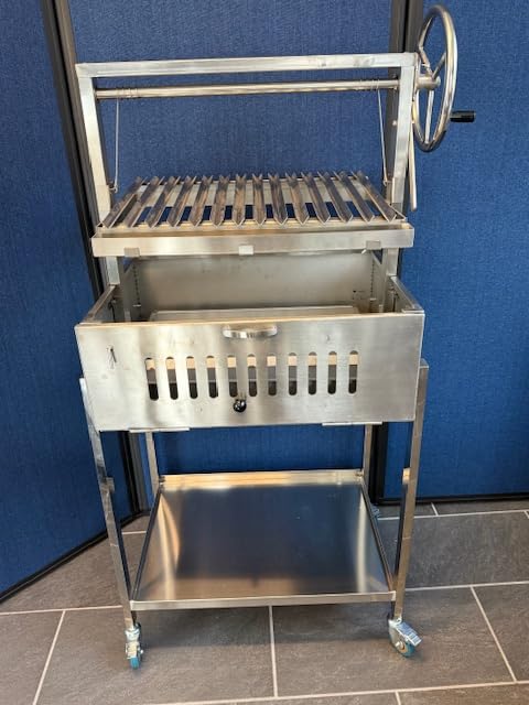 Santa Maria Grill Built in BBQ Cooking Grill -Argentine Barbecue V grate adjustable height- Stand alone cart 28&1/2 inch by 22 inch