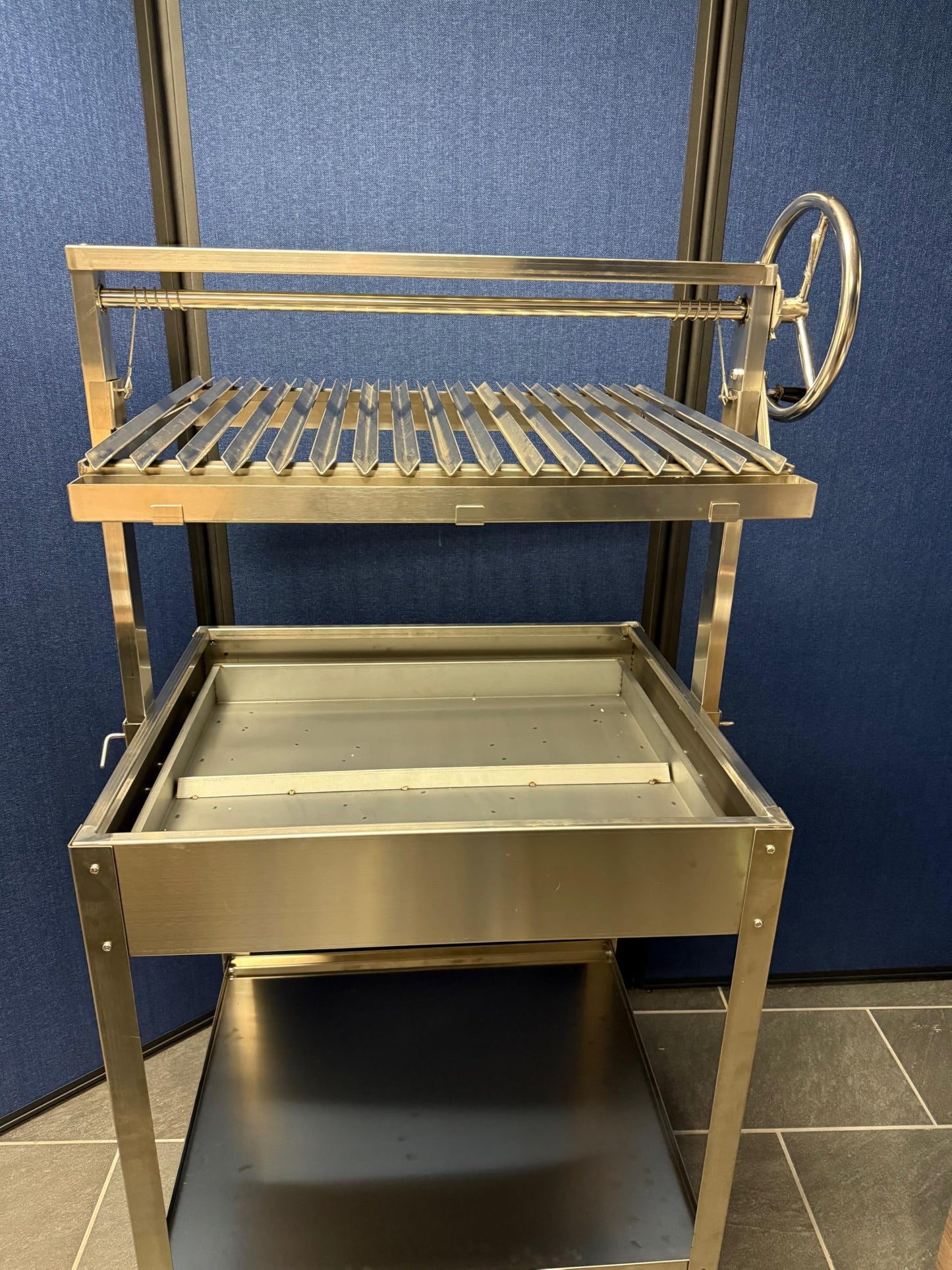 Santa Maria Grill Built in BBQ Cooking Grill -Argentine Barbecue V grate adjustable height- Stand alone cart 36 inch by 26 inch